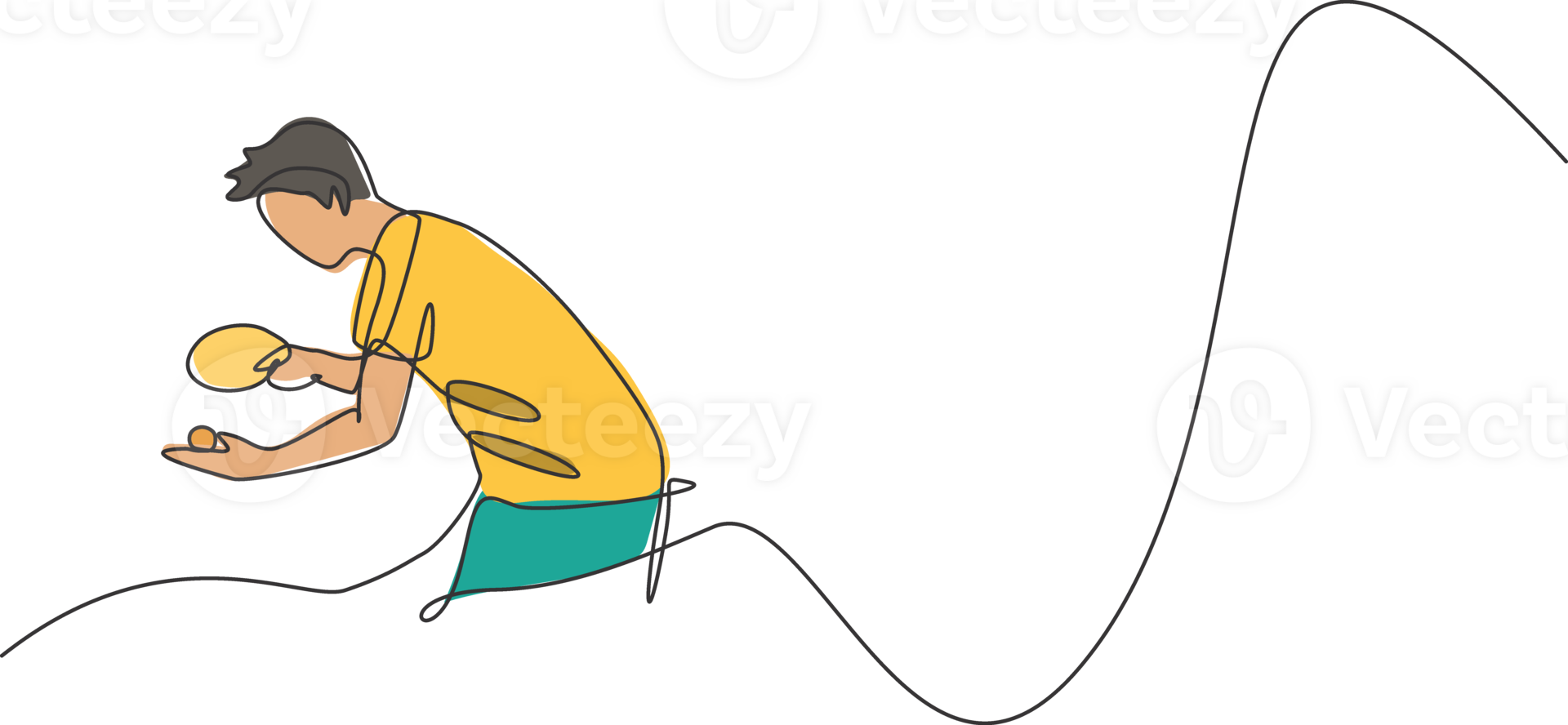 Single continuous line drawing of young agile man table tennis player focus to serve. Sport exercise concept. Trendy one line draw design illustration for ping pong tournament promotion media png