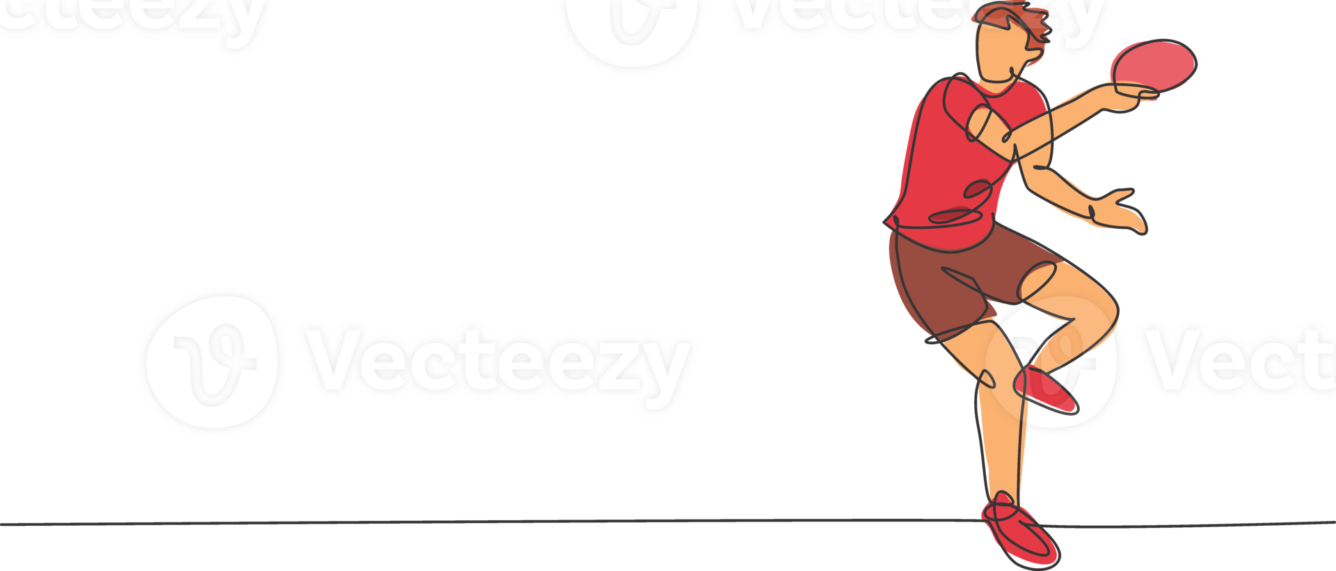 One continuous line drawing of young sporty man table tennis player