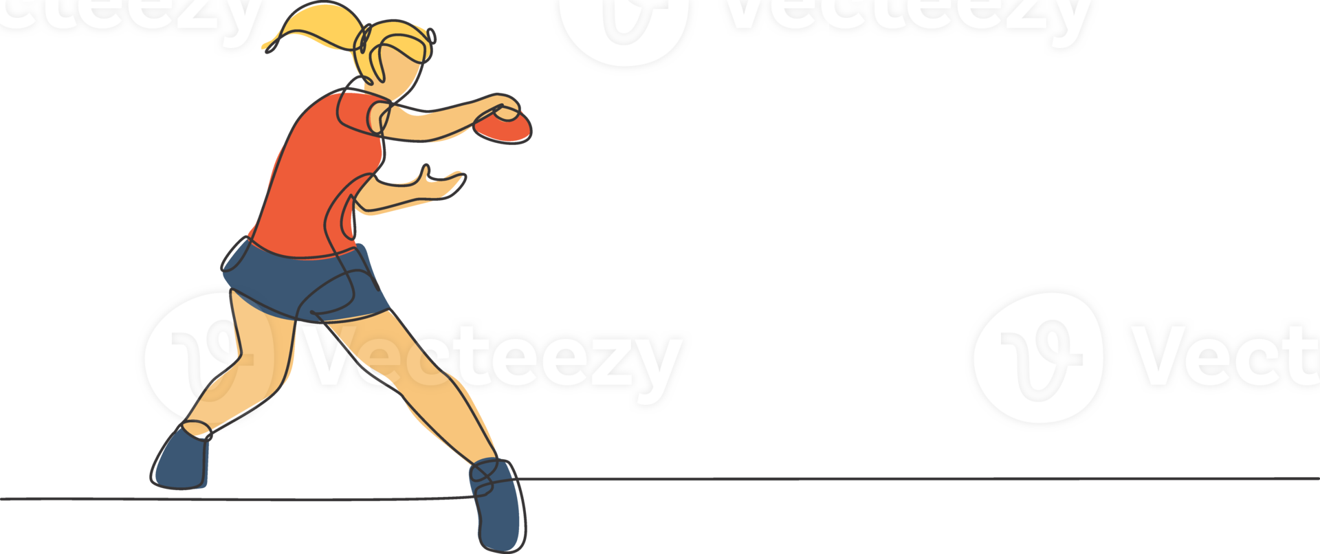 Single continuous line drawing of young agile woman table tennis player hit the ball. Sport exercise concept. Trendy one line draw design illustration for ping pong tournament promotion media png