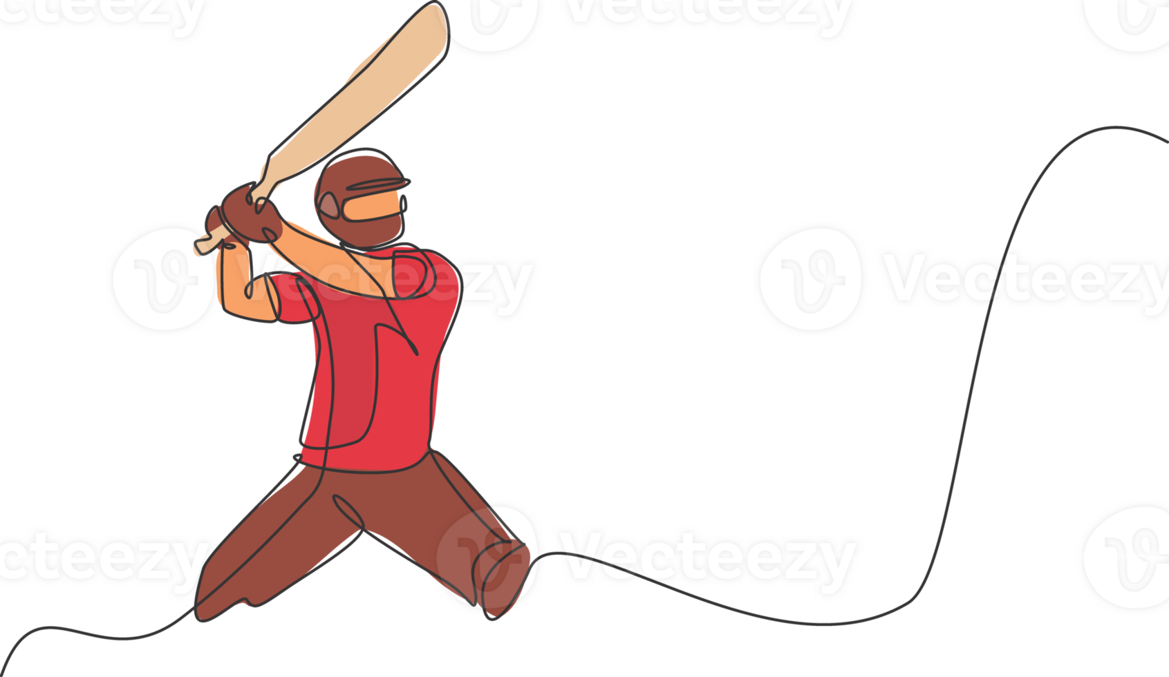 One continuous line drawing of young happy man cricket player standing stance to hit the ball illustration. Competitive sport concept. Dynamic single line draw design for advertisement poster png