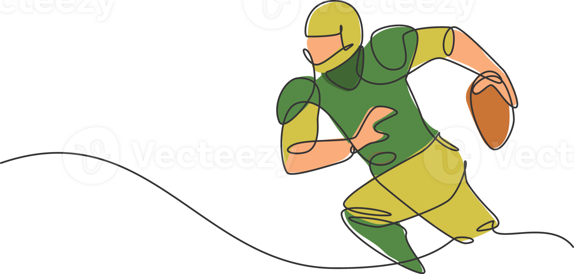 Single continuous line drawing of young agile man american football player running while hold the ball for competition media. Sport exercise concept. Trendy one line draw design illustration png