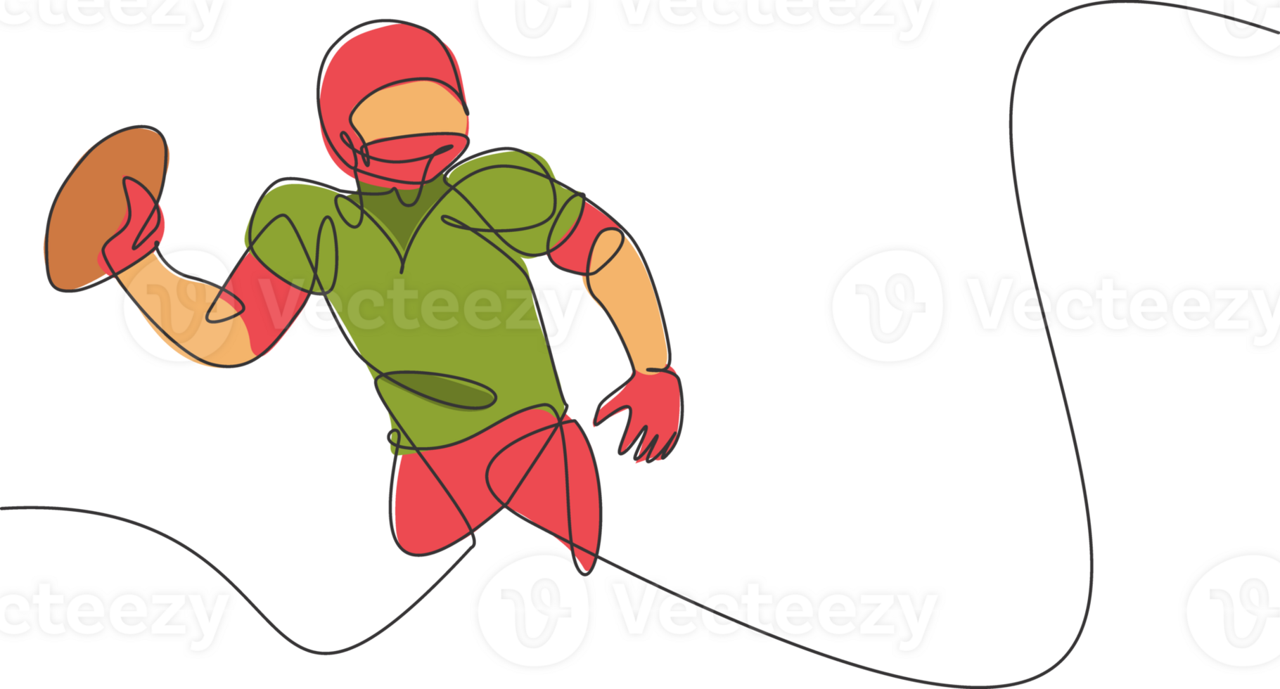 Single continuous line drawing of young agile american football player ready to pass the ball to teammate for competition media. Sport exercise concept. Trendy one line draw design illustration png