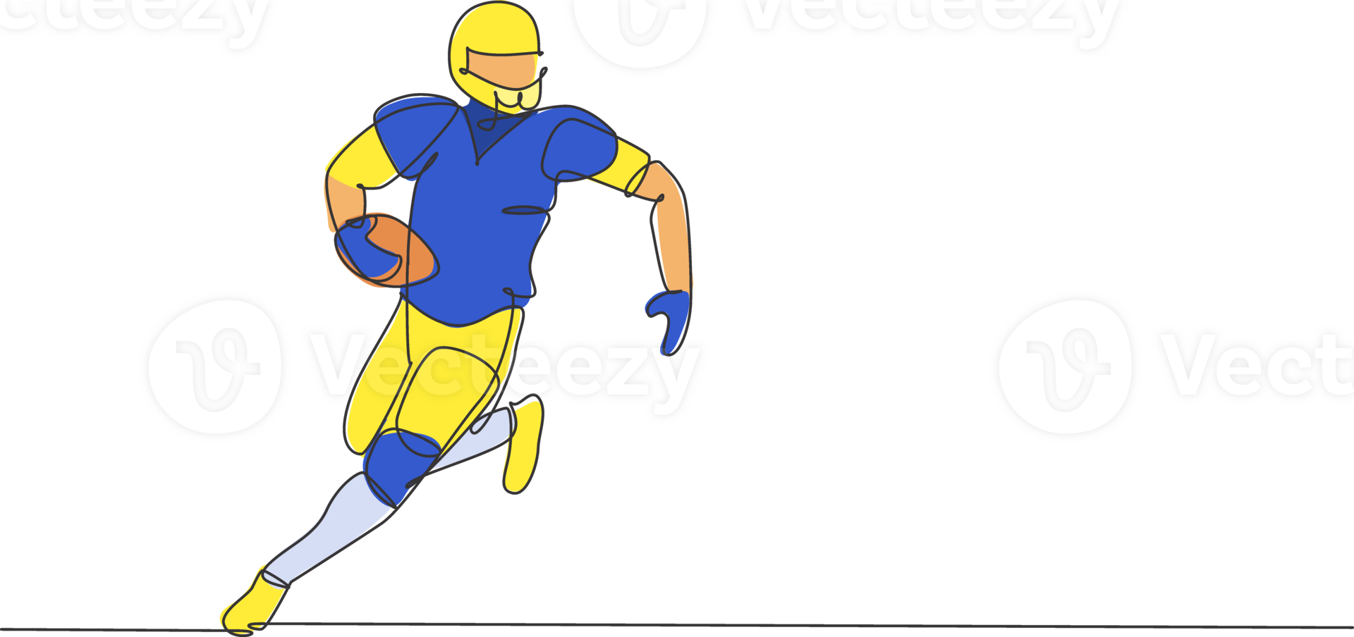 One continuous line drawing of young happy american football player running fast to avoid opponents for competition poster. Sport teamwork concept. Dynamic single line draw design illustration png