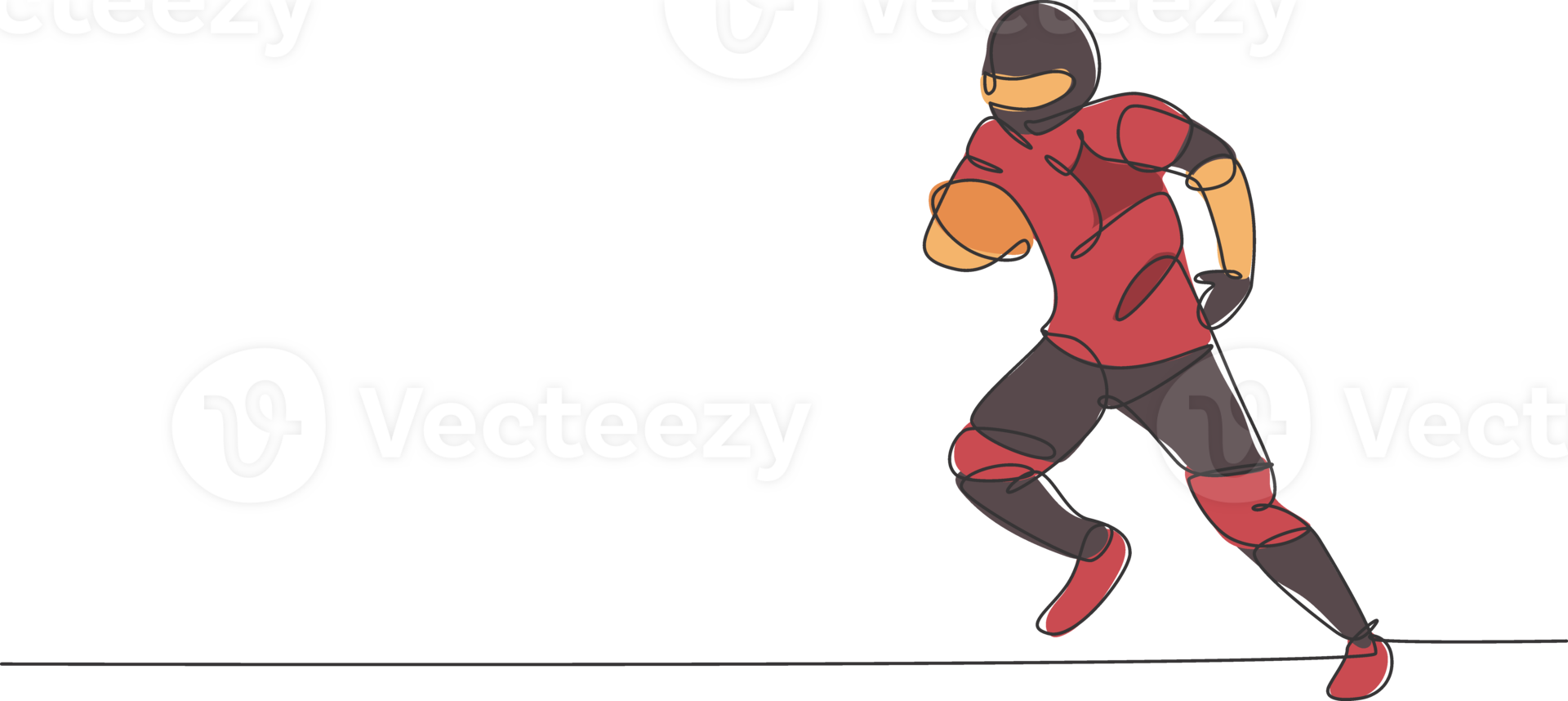 Single continuous line drawing of young agile american football player hold the ball and avoid opponents for competition media. Sport exercise concept. Trendy one line draw design illustration png