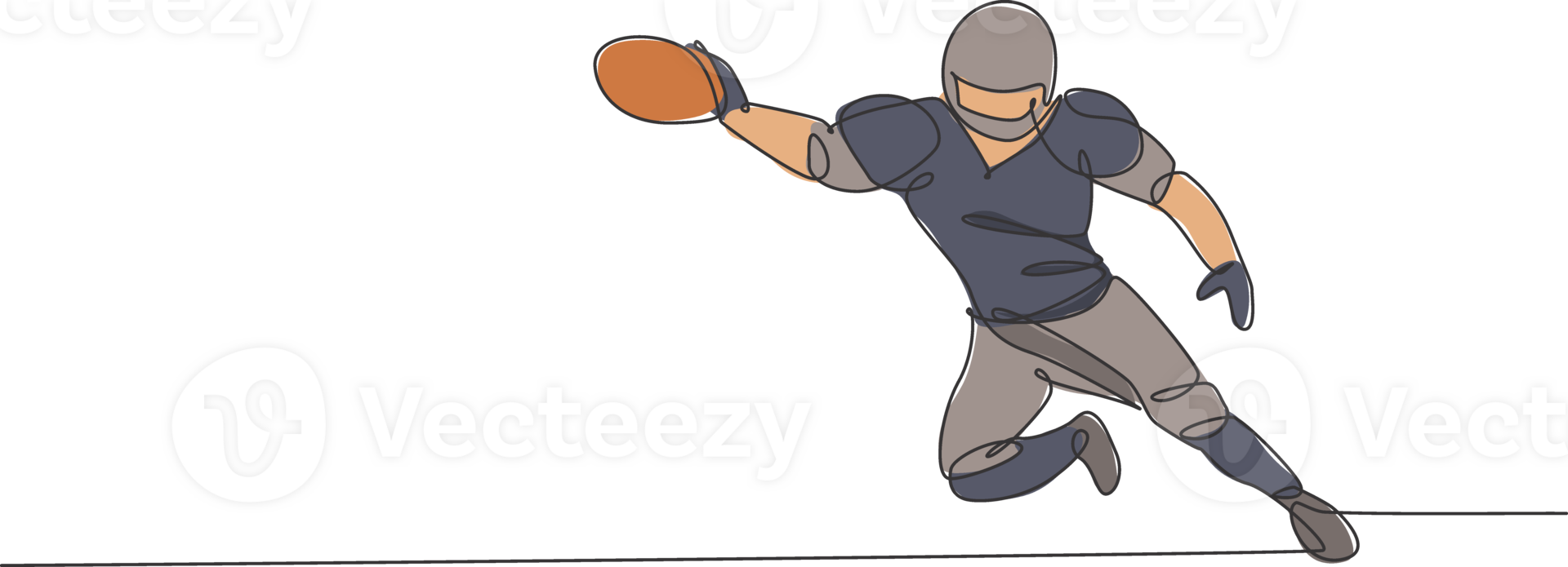 One single line drawing of young energetic american football player jump and catch ball for national league promotion. Sport competition concept. Modern continuous line draw design illustration png