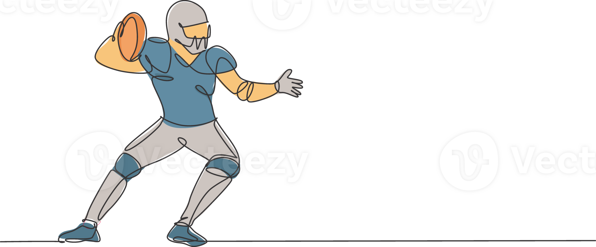Single continuous line drawing young agile man american football player stance to pass the ball for competition media. Sport exercise concept. Trendy one line draw design graphic illustration png