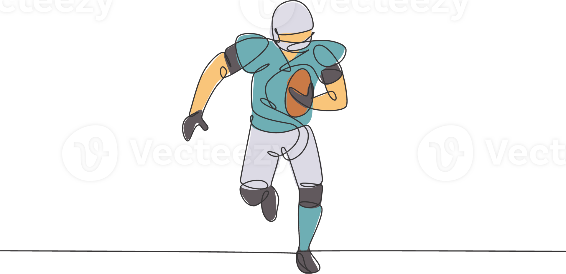 Single continuous line drawing of young agile american football player running fast towards goal line for competition media. Sport exercise concept. Trendy one line draw design illustration png