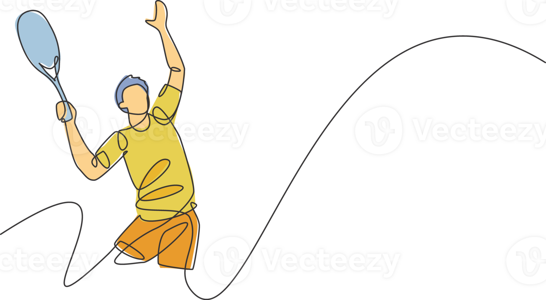 One continuous line drawing of young happy male tennis player serving the ball. Competitive sport concept. Dynamic single line draw design graphic illustration for tournament promotion poster png