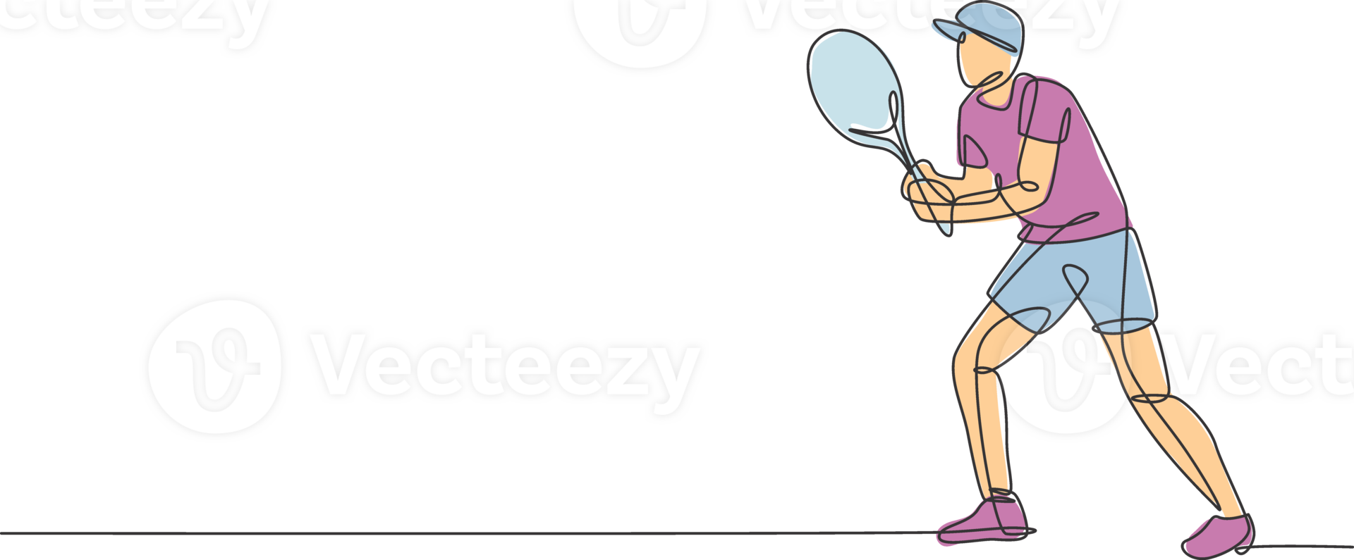 Single continuous line drawing of young agile tennis player concentrate to hit the ball. Sport exercise concept. Trendy one line draw design illustration for tennis tournament promotion media png