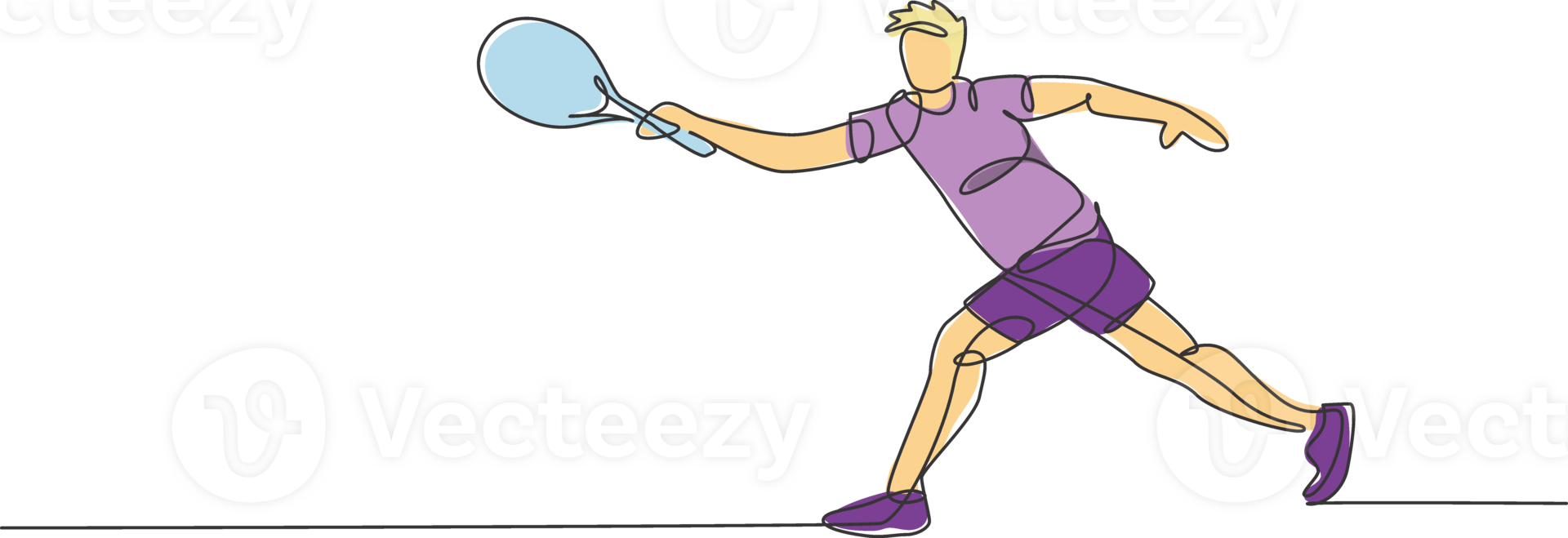 One single line drawing young energetic man tennis player hit the ball graphic illustration. Sport training concept. Modern continuous line draw design for tennis tournament banner and poster png