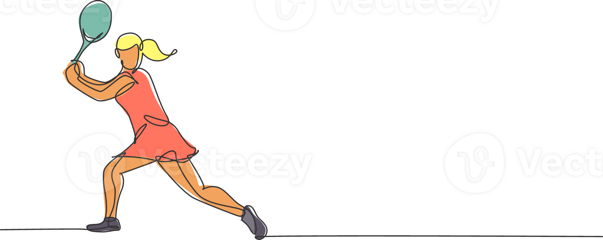 Single continuous line drawing of young agile woman tennis player try holding the ball. Sport exercise concept. Trendy one line draw design illustration for tennis tournament promotion media png