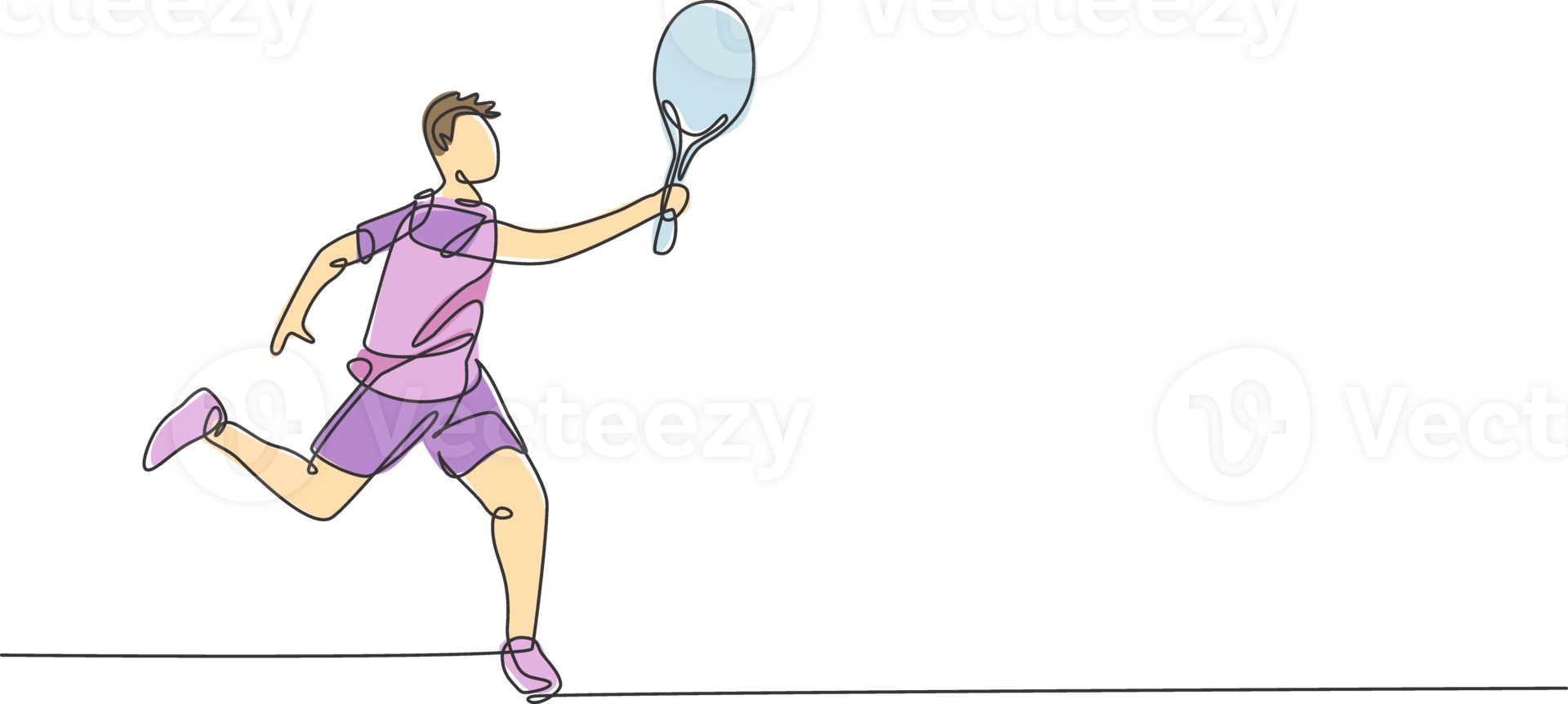 Single continuous line drawing of young agile man tennis player defense and hold the ball. Sport exercise concept. Trendy one line draw design illustration for tennis tournament promotion media png