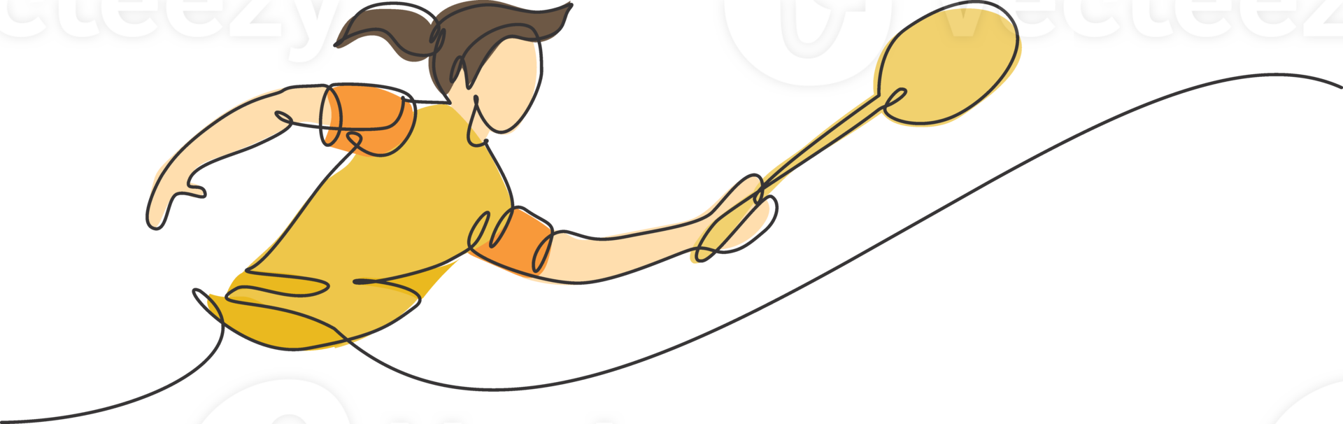 One continuous line drawing of young badminton player hit shuttlecock with racket. Competitive sport concept. Dynamic single line draw design illustration for tournament match promotion poster png