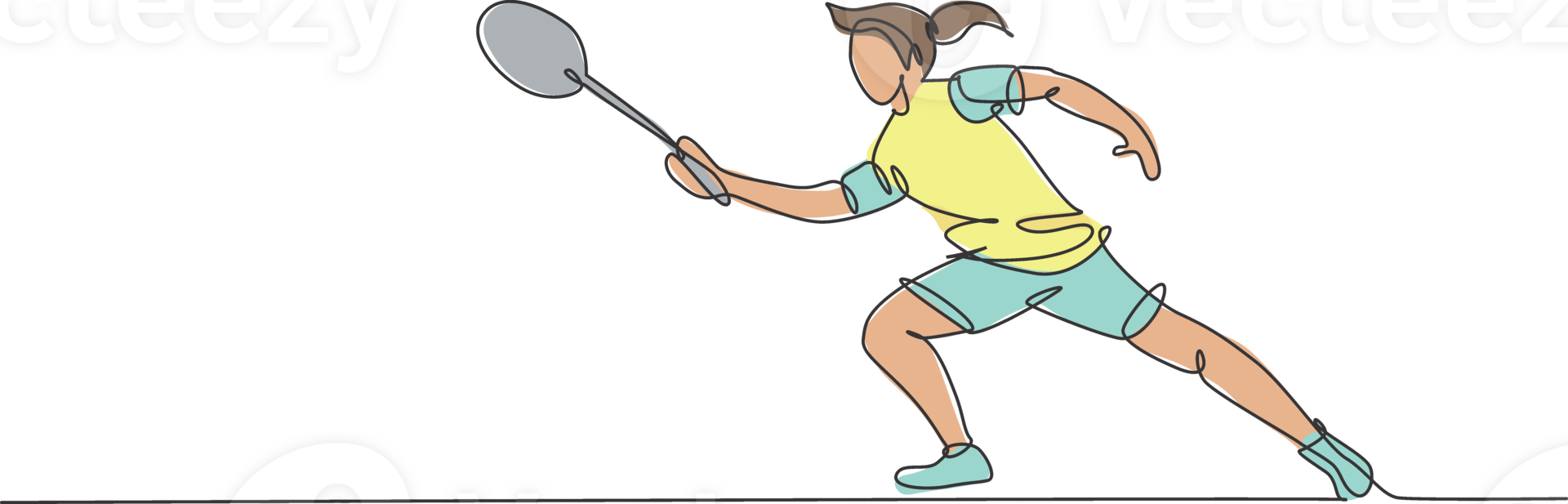 Single continuous line drawing young agile badminton player hit shuttlecock. Sport exercise concept. Trendy one line draw design illustration graphic for badminton tournament publication media png