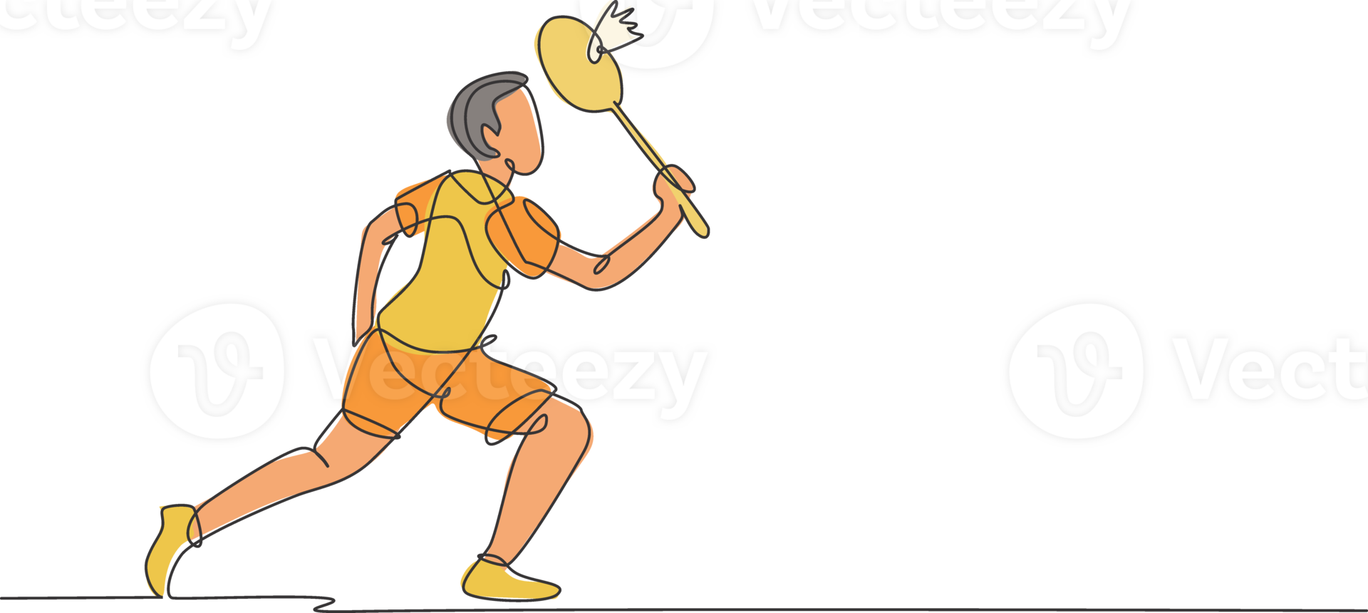 Single continuous line drawing of young agile badminton player take a hit from opponent. Sport training concept. Trendy one line draw design illustration for badminton tournament publication png