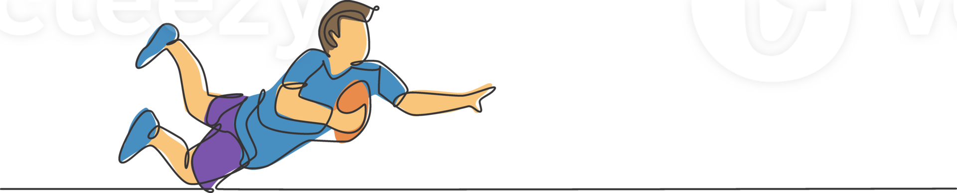 Single continuous line drawing of young agile rugby player jumping to catch the ball. Competitive sport concept. Trendy one line draw design illustration for rugby tournament promotion media png