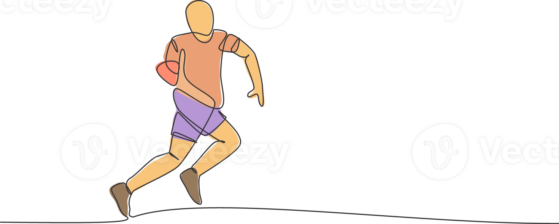 Single continuous line drawing of young agile rugby player running to catch the ball. Competitive sport concept. Trendy one line draw design illustration for rugby tournament promotion media png