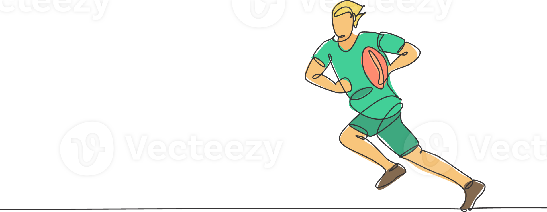 One single line drawing of young energetic male rugby player running and holding the ball illustration. Healthy sport concept. Modern continuous line draw design for rugby tournament banner png
