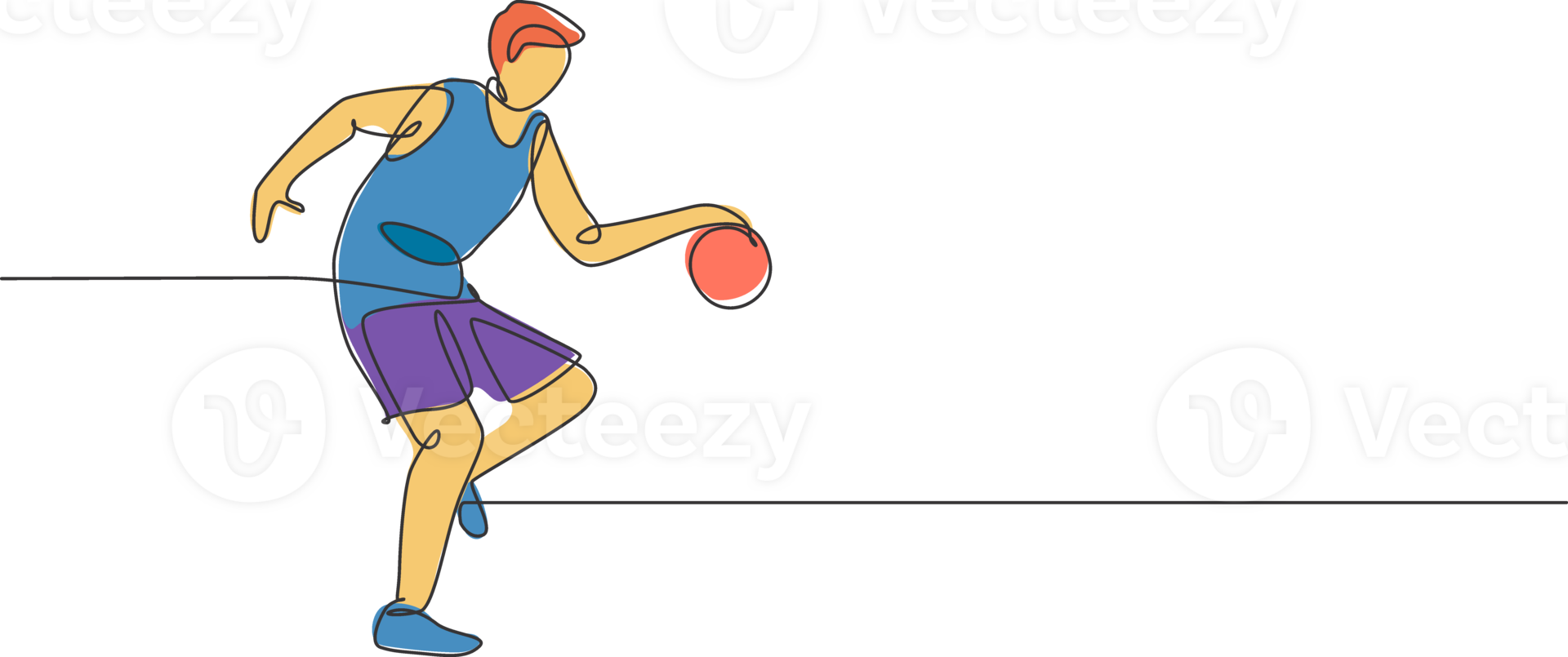One single line drawing of young energetic basketball player train at court graphic illustration. Sports competition concept. Modern continuous line draw design for basketball tournament poster png