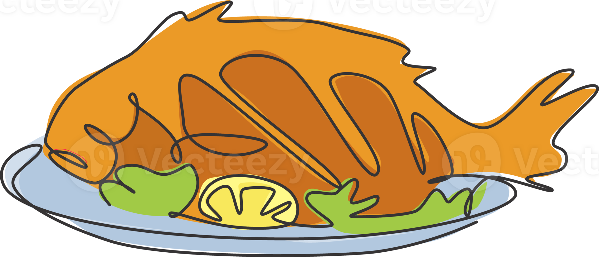Single continuous line drawing stylized baked sea fish logo label. Grilled seafood restaurant concept. Modern one line draw design graphic illustration for cafe, shop or food delivery service png