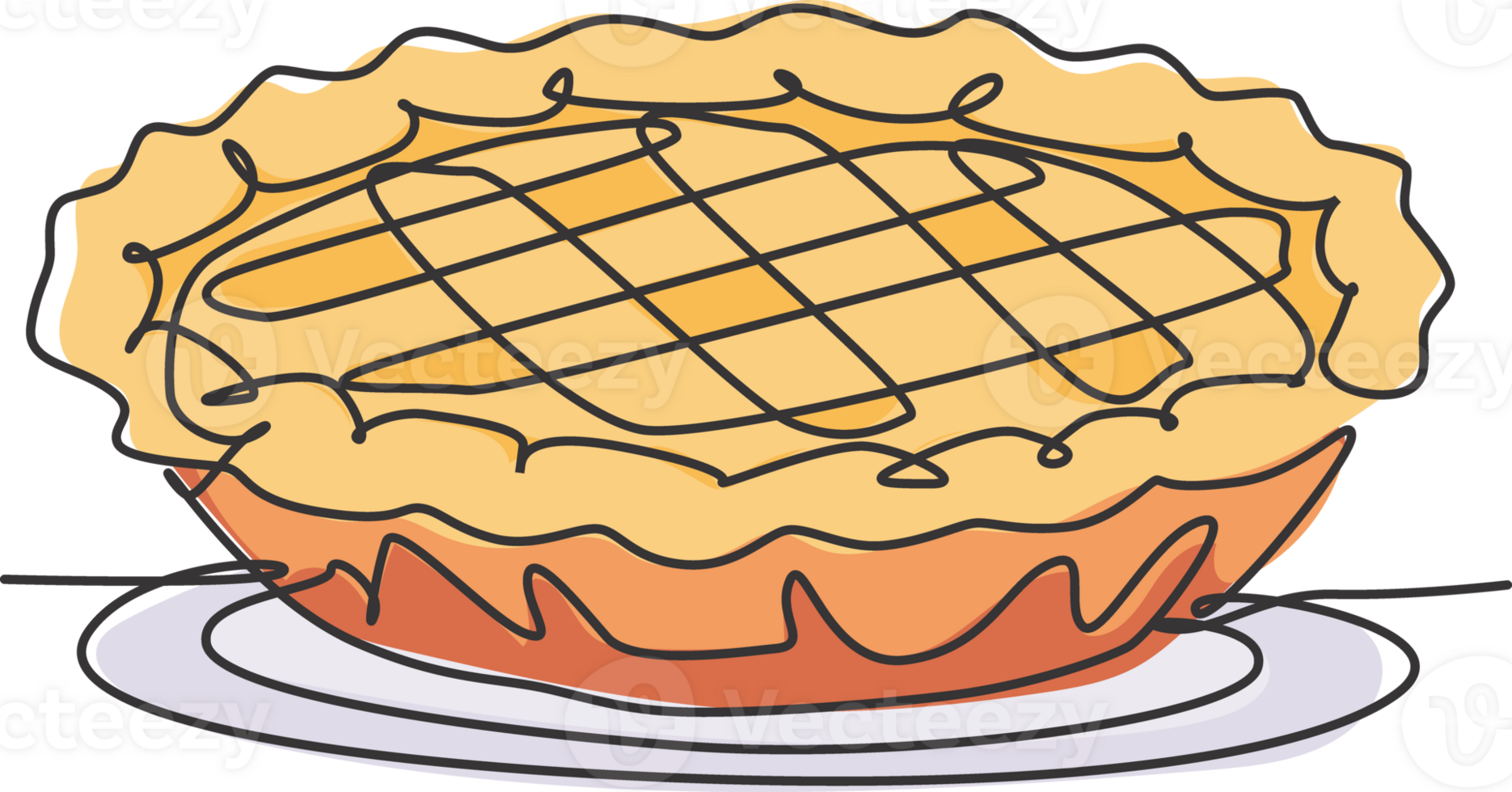 solteiro contínuo linha desenhando do estilizado delicioso maçã torta para bolo logotipo arte rótulo. pastelaria fazer compras conceito. moderno 1 linha desenhar Projeto gráfico ilustração bolo Comida serviço png