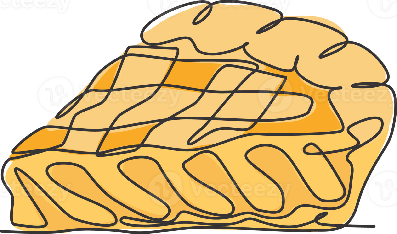 One single line drawing of fresh sliced apple pie logo graphic illustration. Pastry bakery food cafe menu and restaurant badge concept. Modern continuous line draw design cake logotype png
