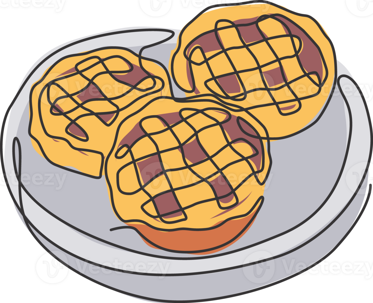 un Célibataire ligne dessin de Frais délicieux traditionnel Pomme tarte logo graphique illustration. Pâtisserie gâteau nourriture café menu et restaurant badge art concept. moderne continu ligne dessiner conception png