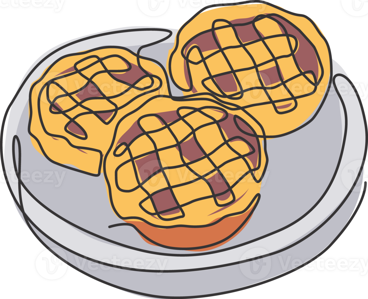One single line drawing of fresh delicious traditional apple pie logo graphic illustration. Pastry cake food cafe menu and restaurant badge art concept. Modern continuous line draw design png