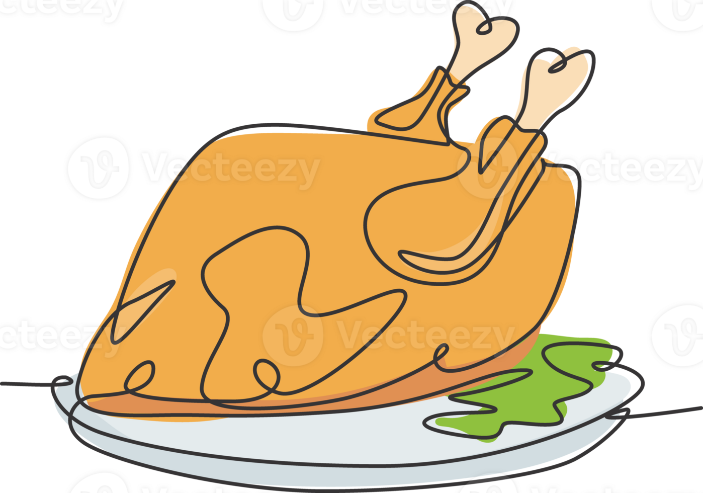 one single line drawing of fresh hot roasted turkey for restaurant