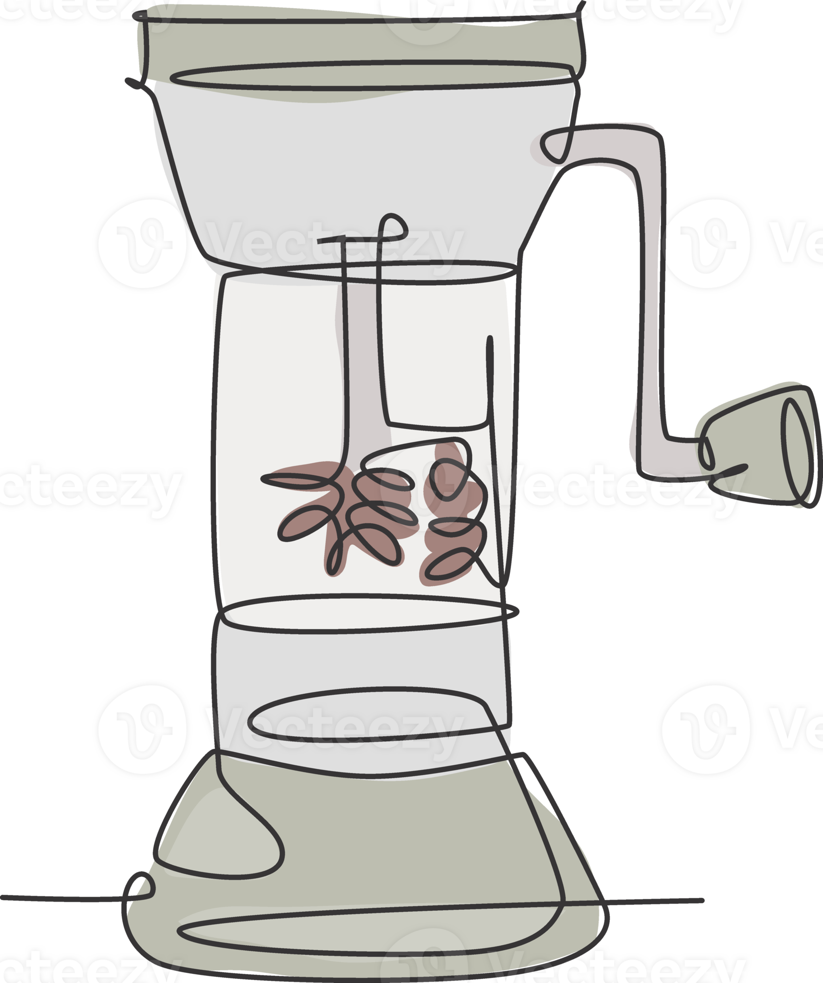 Single continuous line drawing of stylized manual handy wooden coffee