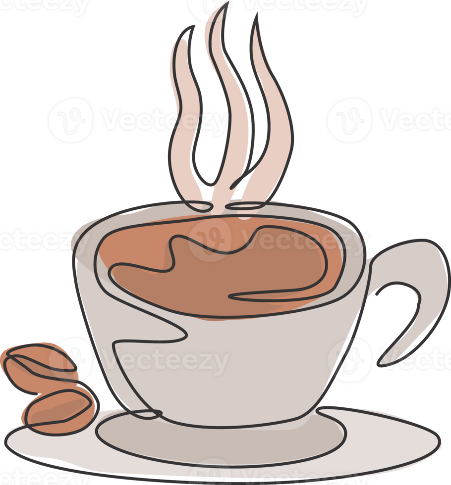 uno continuo linea disegno di fresco aromatico caffè espresso tazza di caffè logo emblema. bevanda caffè negozio logotipo modello concetto. moderno singolo linea disegnare design bar bevanda memorizzare illustrazione png