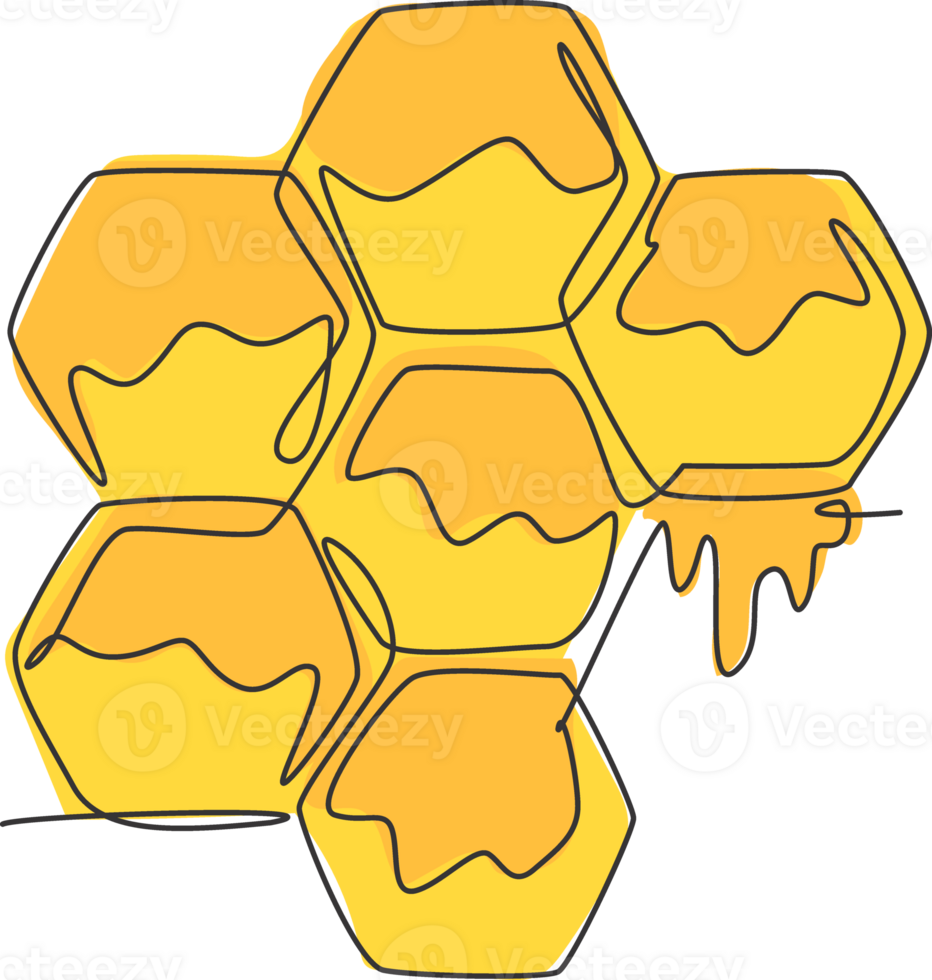 Single continuous line drawing of stylized bee hive with sweet honey drip from honeycomb. Natural healthy food concept. Modern one line draw design vector graphic illustration for organic supplement png