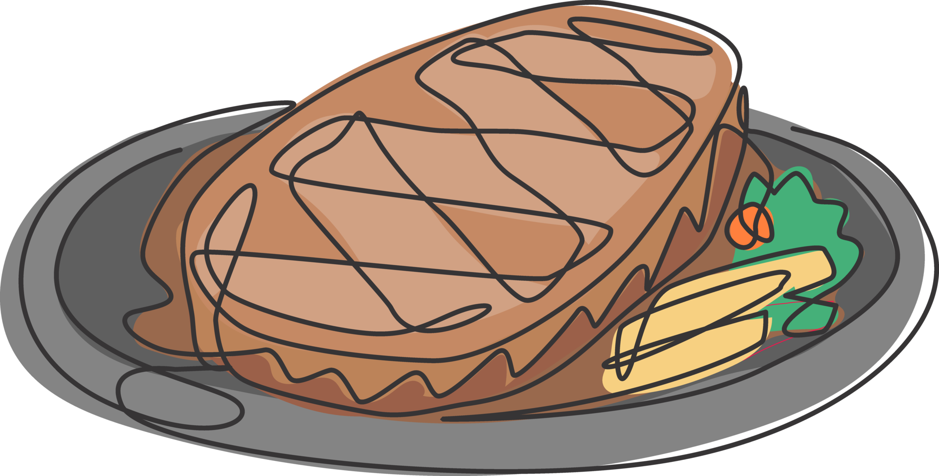 One Single Line Drawing Of Fresh Delicious Rib Eye Steak On Plate Logo one-single-line-drawing-of-fresh-delicious-rib-eye-steak-on-plate-logo