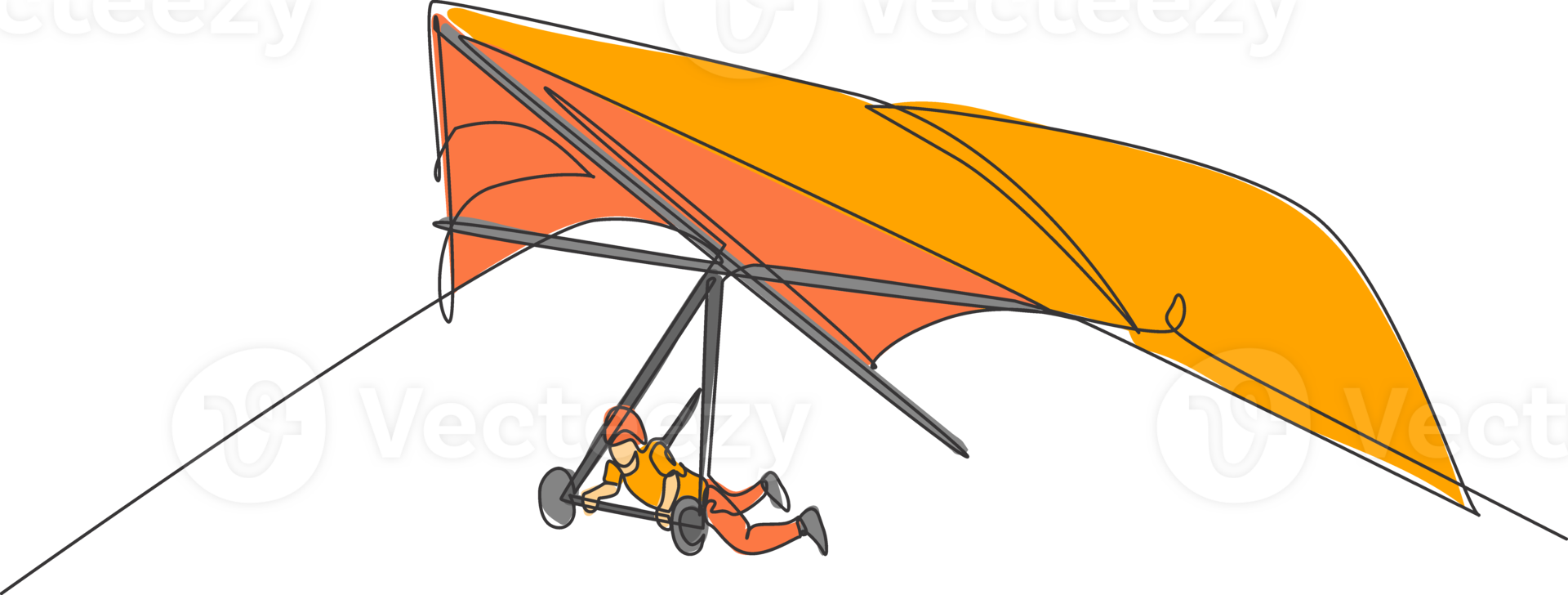One continuous line drawing of young bravery man flying in the sky using hang gliding parachute. Outdoor dangerous extreme sport concept. Dynamic single line draw design vector illustration graphic png