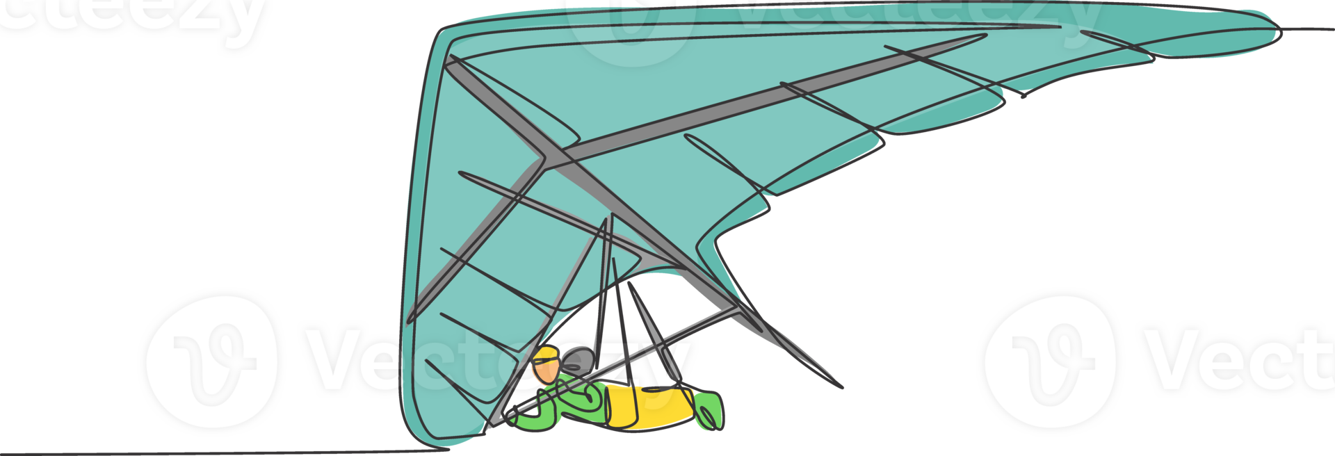 One single line drawing of young sporty man flying with hang gliding parachute on the sky graphic vector illustration. Extreme sport concept. Modern continuous line draw design png