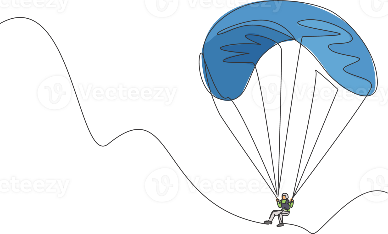 un seul dessin au trait d'un jeune homme sportif volant avec un parachute de parapente sur l'illustration vectorielle graphique du ciel. concept de sport extrême. conception moderne de dessin en ligne continue png