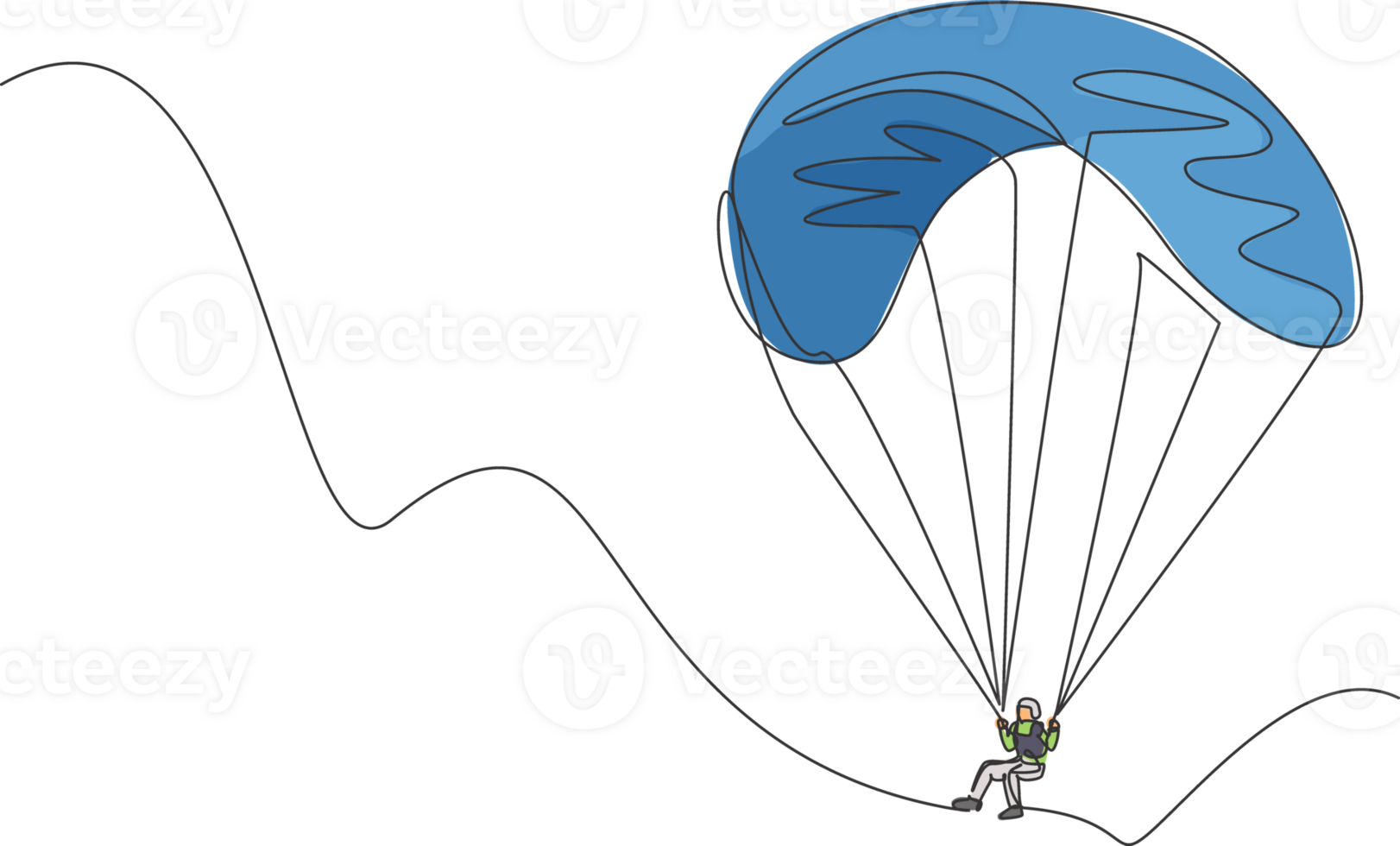 One single line drawing of young sporty man flying with paragliding parachute on the sky graphic vector illustration. Extreme sport concept. Modern continuous line draw design png