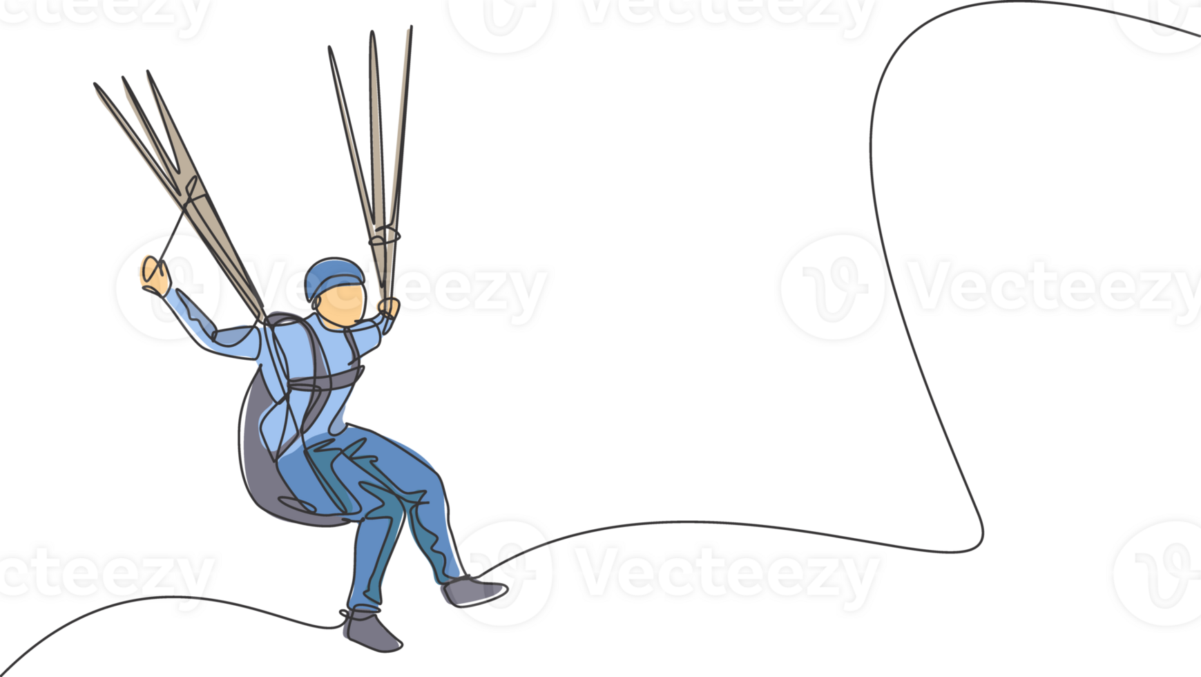 een enkele lijntekening van jonge sportieve man vliegen met paragliding parachute op de hemel vector afbeelding afbeelding. extreem sportconcept. modern ononderbroken lijntekeningontwerp png