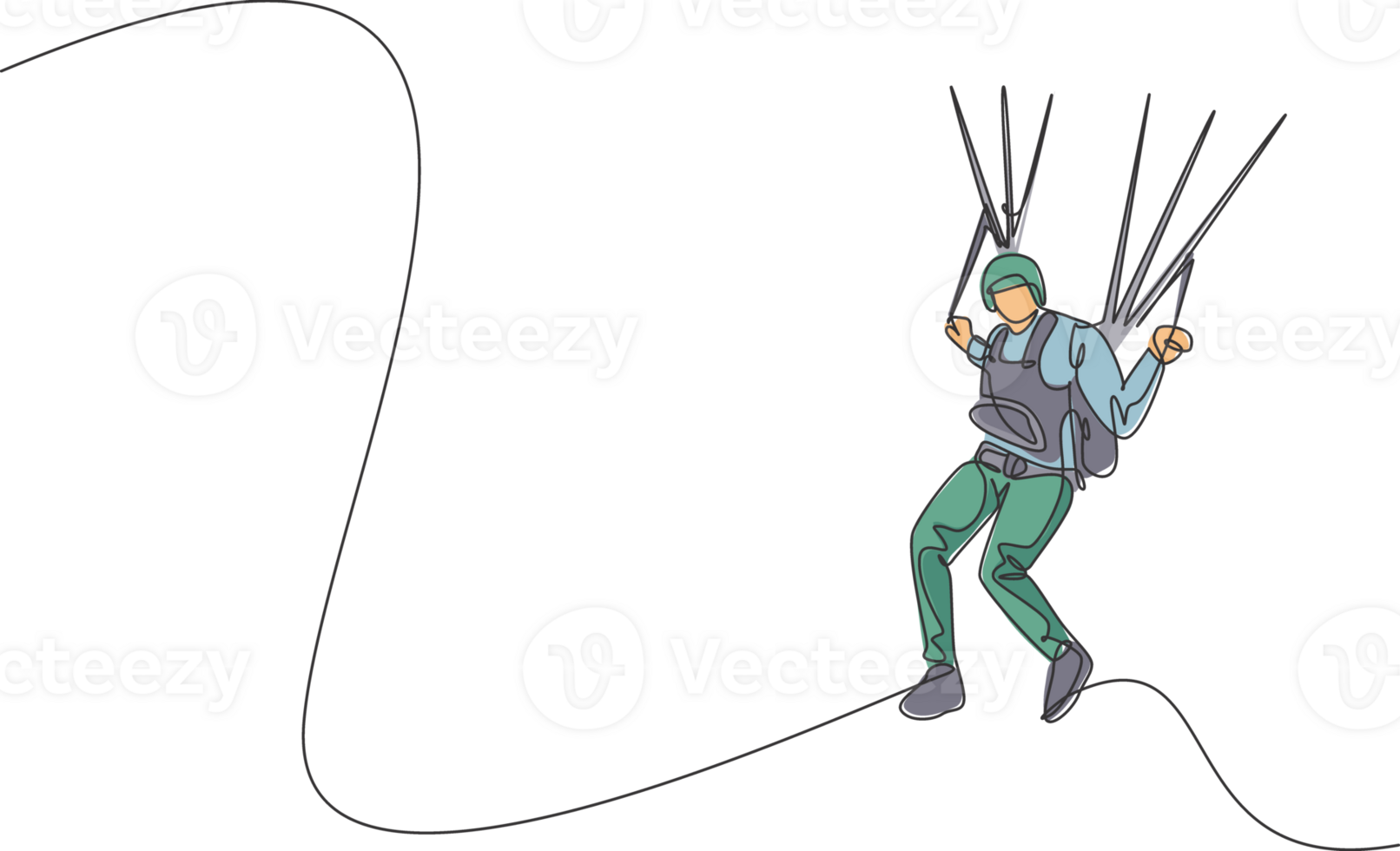 um desenho de linha contínua de jovem bravura voando no céu usando paraquedas de parapente. conceito de esporte radical perigoso ao ar livre. ilustração em vetor gráfico de desenho de linha única dinâmica png