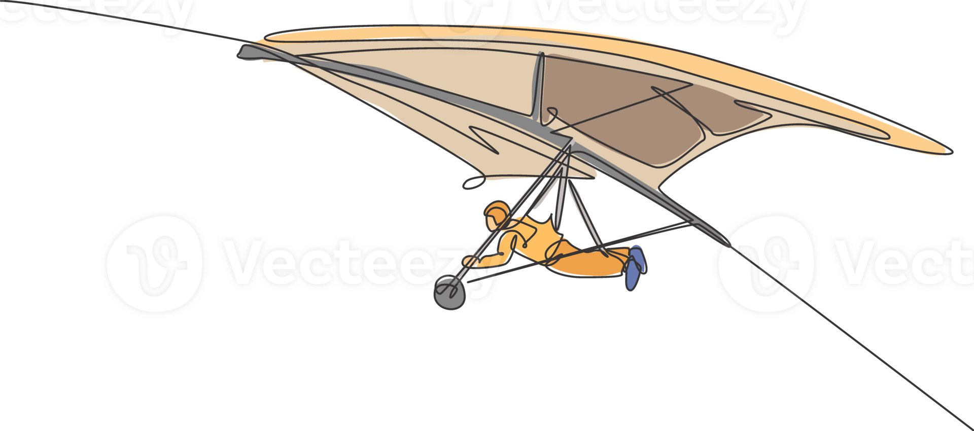 One continuous line drawing of young bravery man flying in the sky using hang gliding parachute. Outdoor dangerous extreme sport concept. Dynamic single line draw design vector illustration graphic png