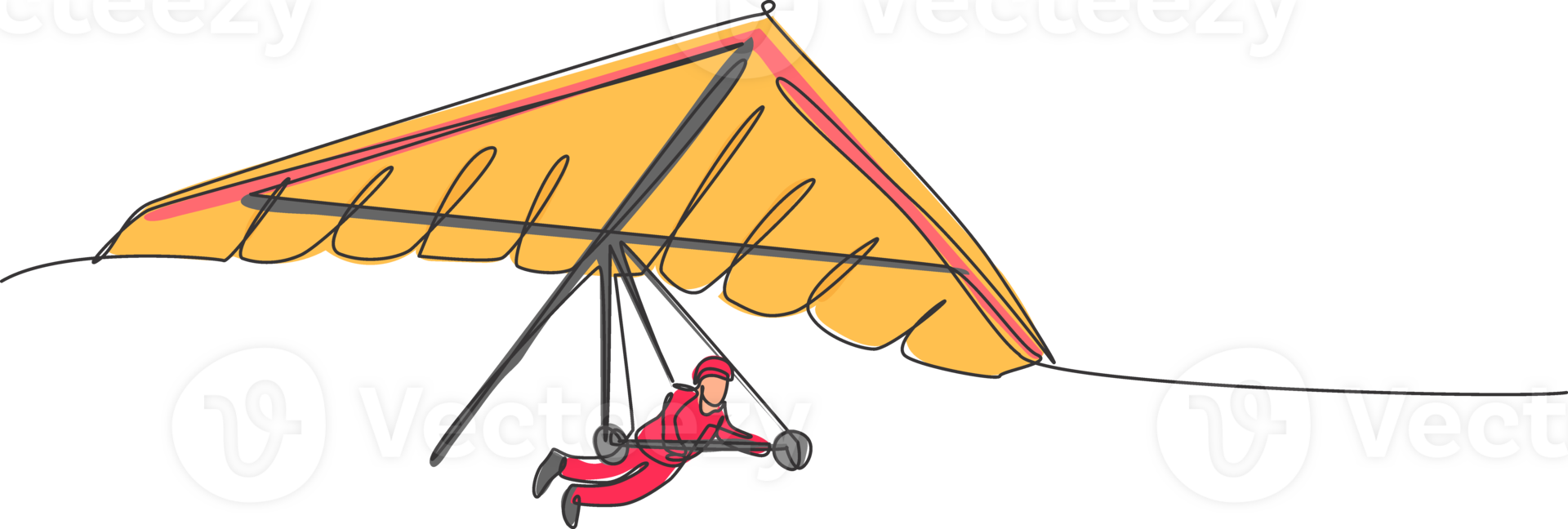 One single line drawing of young sporty man flying with hang gliding parachute on the sky vector graphic illustration. Extreme sport concept. Modern continuous line draw design png