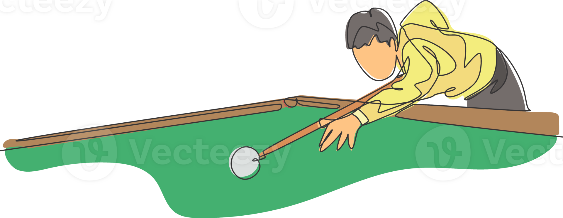 One single line drawing of young handsome man playing pool billiards at billiard room illustration graphic. Indoor sport recreational game concept. Modern continuous line draw design png