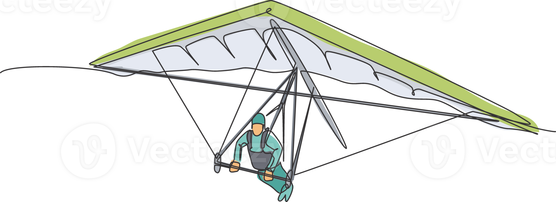 un continu ligne dessin de Jeune bravoure homme en volant dans le ciel en utilisant pendre glissement parachute. Extérieur dangereux extrême sport concept. dynamique Célibataire ligne dessiner conception illustration graphique png