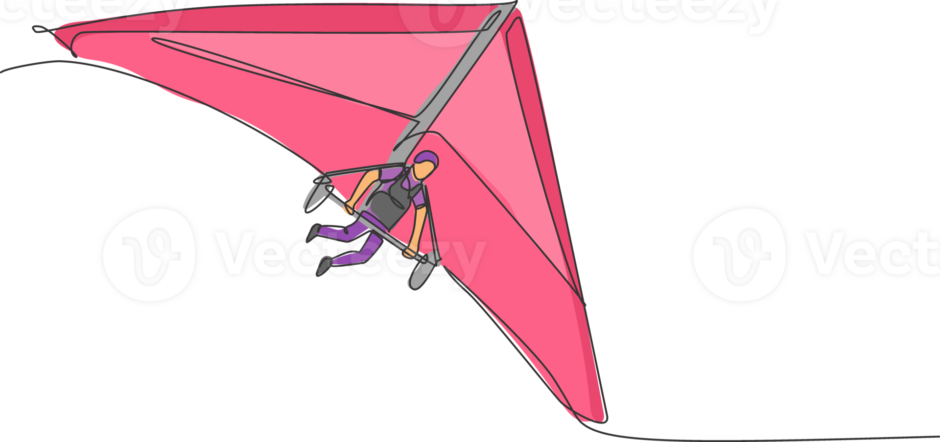 One single line drawing of young sporty man flying with hang gliding parachute on the sky vector graphic illustration. Extreme sport concept. Modern continuous line draw design png