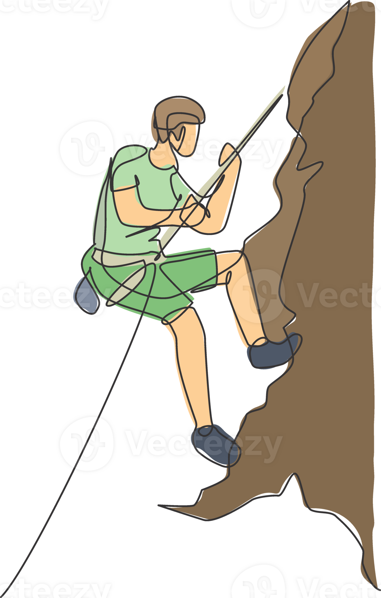 One continuous line drawing of young bravery climber man practice ...
