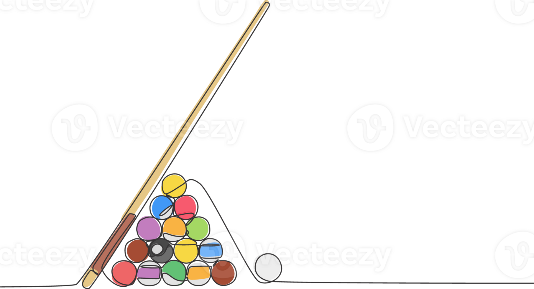 een doorlopend lijn tekening van driehoek piramide ballen stack voor zwembad biljart spel Bij biljart kamer. toernooi binnen- sport spel concept. dynamisch single lijn trek grafisch ontwerp illustratie png