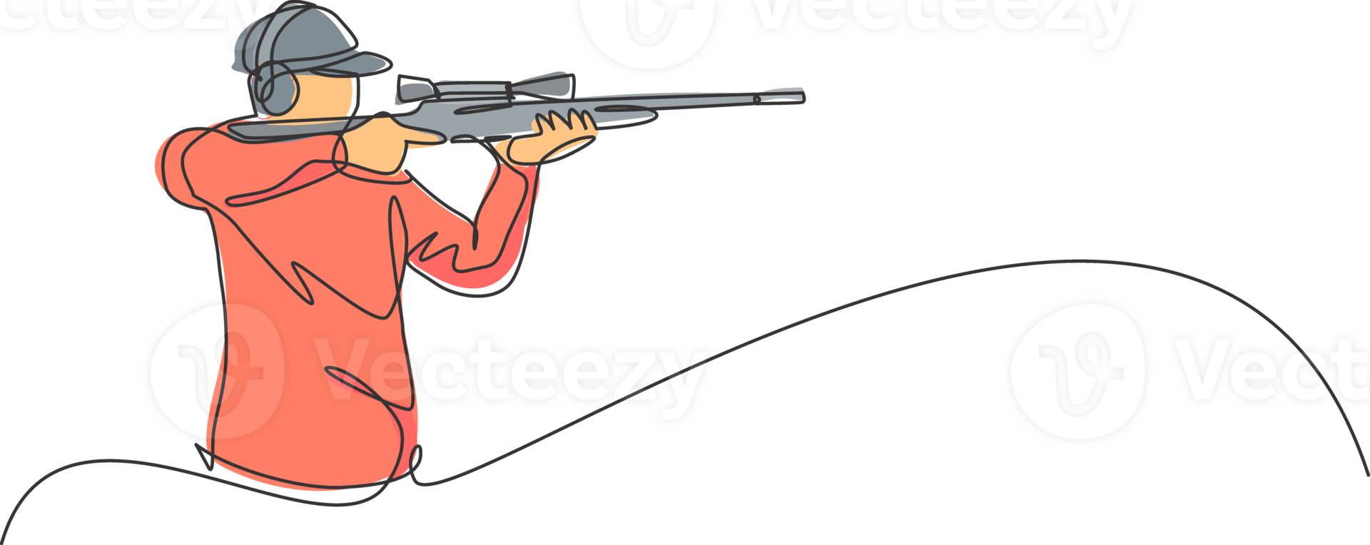 solteiro contínuo linha desenhando do jovem atleta homem atirador segurando arma de fogo e Treinamento para alvo alvo tático tiroteio. tiroteio esporte Treinamento conceito. na moda 1 linha desenhar Projeto ilustração png