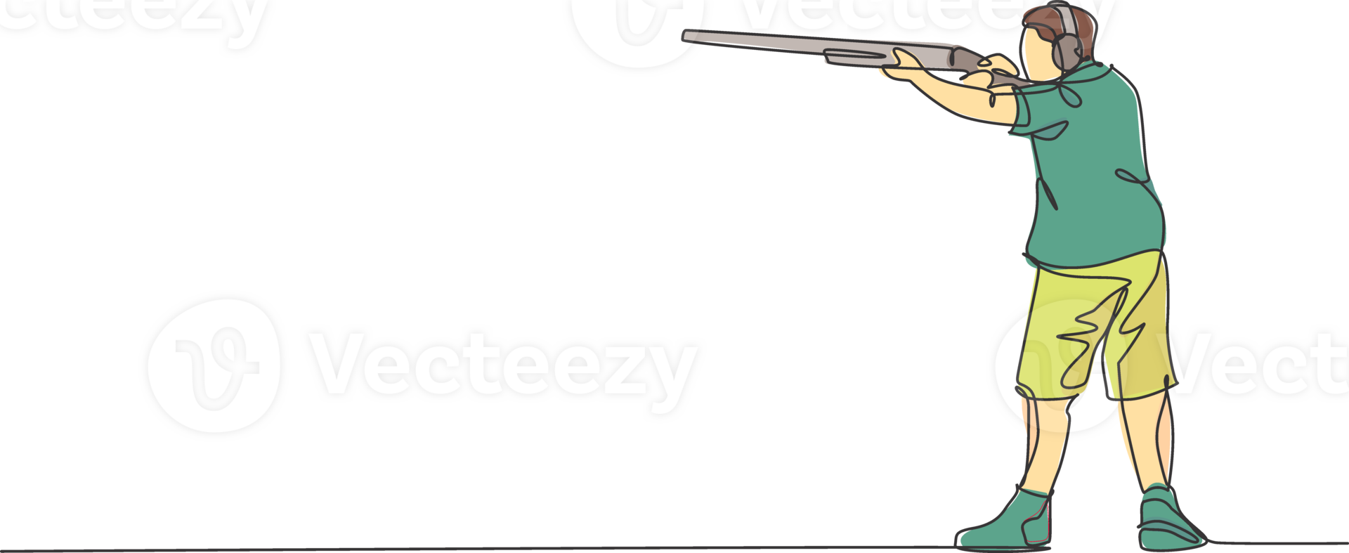 Single continuous line drawing of young athlete man shooter holding gun