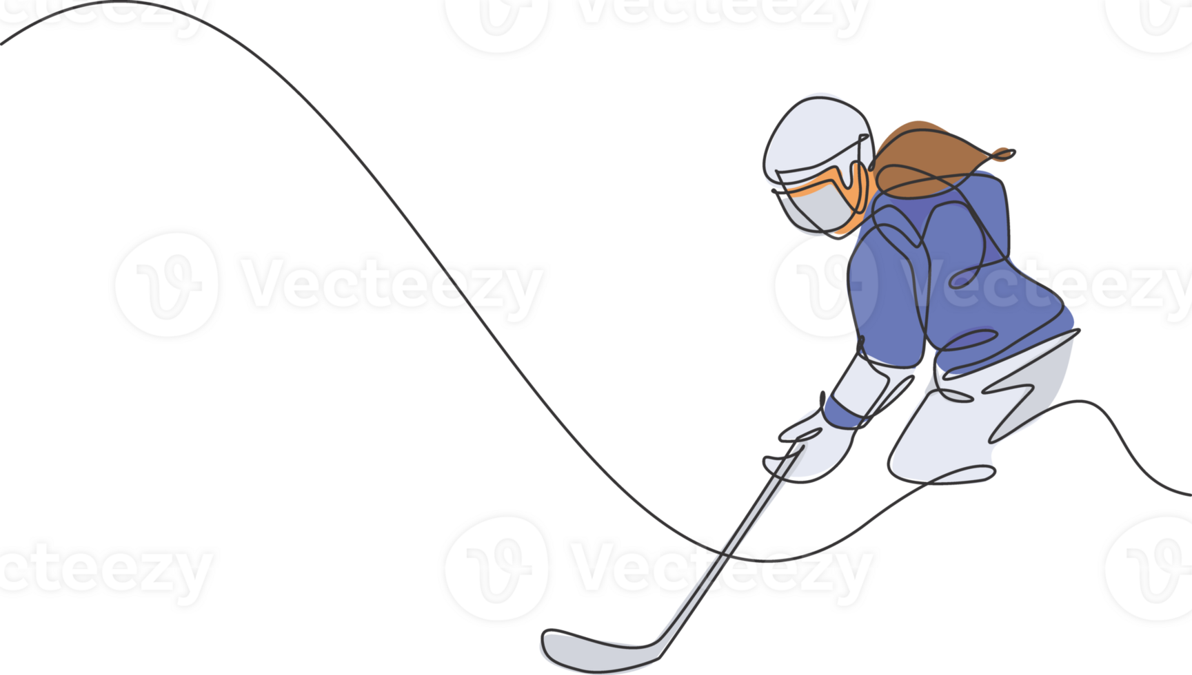 uno continuo linea disegno di giovane professionale ghiaccio hockey giocatore esercizio e praticante su ghiaccio pista stadio. salutare estremo sport concetto. dinamico singolo linea disegnare design illustrazione png