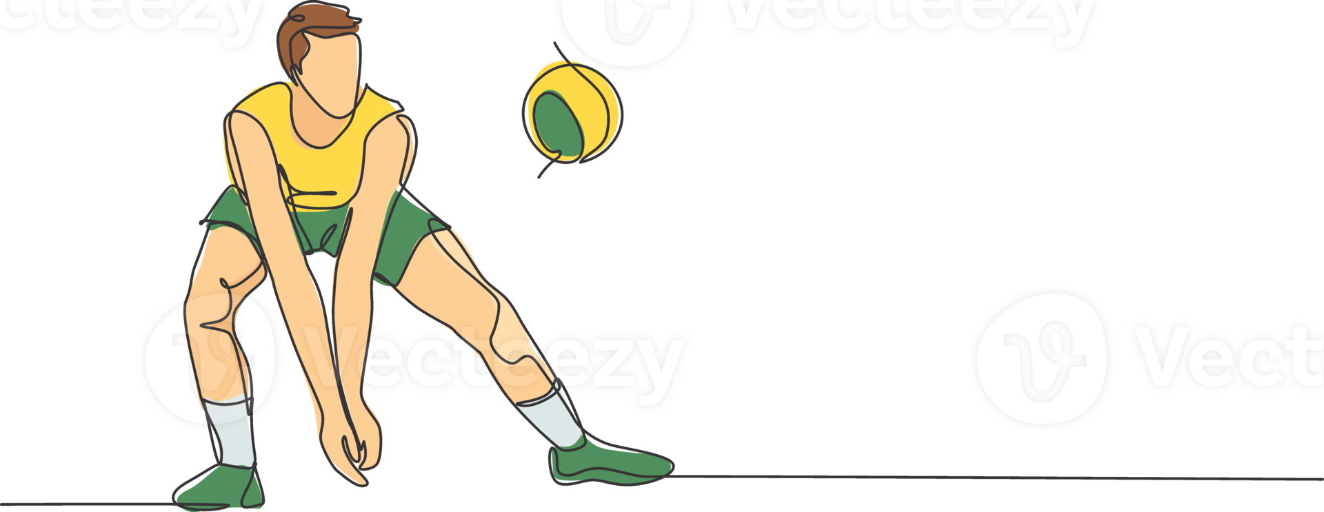 Single continuous line drawing of male young volleyball athlete player in action block the ball from opponent. Team sport concept. Competition game. Trendy one line draw design illustration png